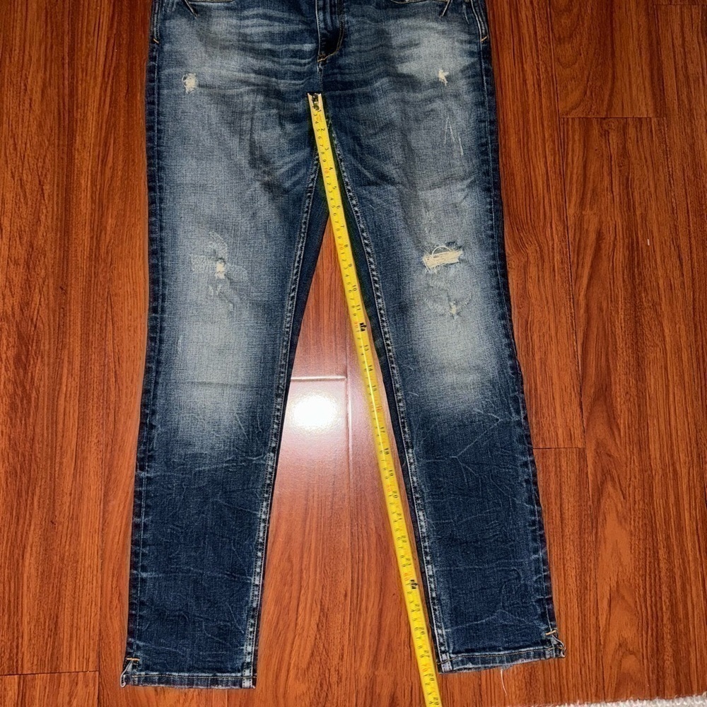 Zara basic denim straight skinny fit women's jeans dark wash lightly distressed - Picture 5 of 11